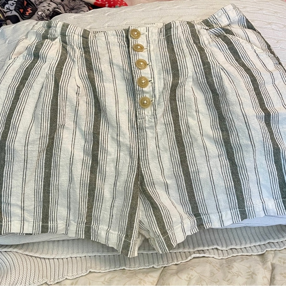 Anthropologie High Waist Striped Shorts - White and Gray